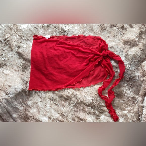 Red Asymmetrical Wrap Skirt - Picture 2 of 3